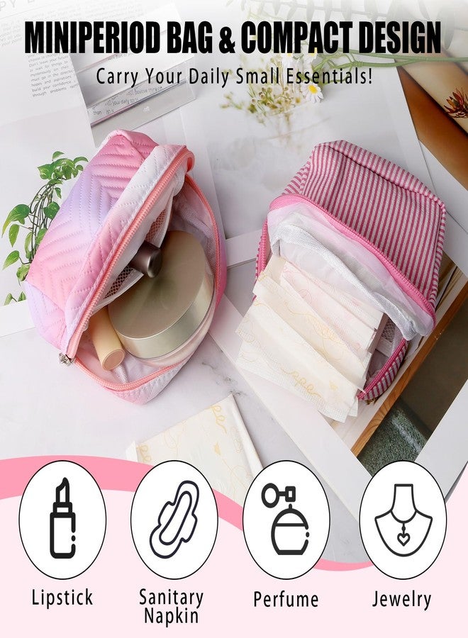 LUSTRIB 2PCS Sanitary Napkin Period bag, Waterproof PU Leather Sanitary Napkin Storage Bag for Women, Set of Pink Holographic & Striped Menstrual Storage Organizer for Travel - Image 3